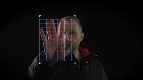 White man is trying to get access by using hand geometry authentication. Video stock 105448014