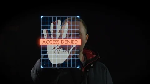 White man is trying to get access by using hand geometry authentication. Stock Footage 105448025