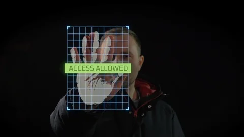 White man is trying to get access by using hand geometry authentication. Stock Footage 105448033