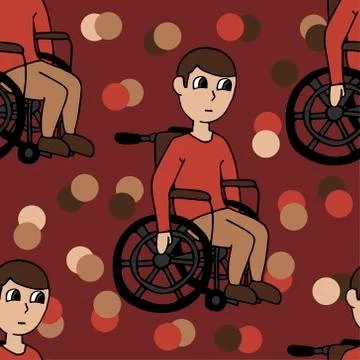 White man in a wheelchair. seamless pattern. cartoon vector illustration Stock Illustration