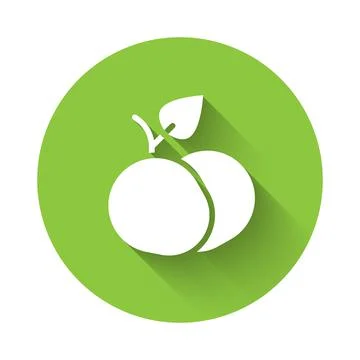 White Mango fruit icon isolated with long shadow background. Green circle but Stock Illustration