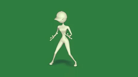 A white mann standing on green screen and 3d character walking with cartoon it Stock Footage 335977766