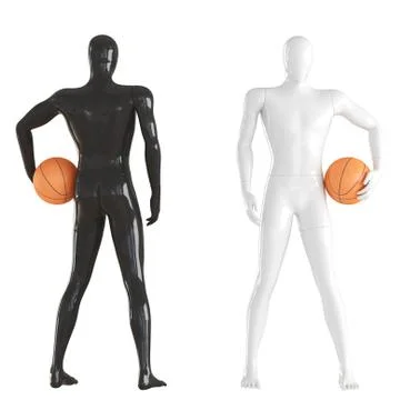 The white mannequin guy is facing forward while the black man is back forward Stock Illustration