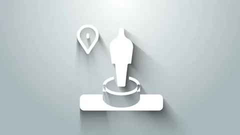 White Map pin and monument icon isolated on grey background. Navigation, pointer Stock Footage 145920537
