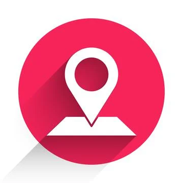 White Map pin icon isolated with long shadow. Navigation, pointer, location, map Stock Illustration