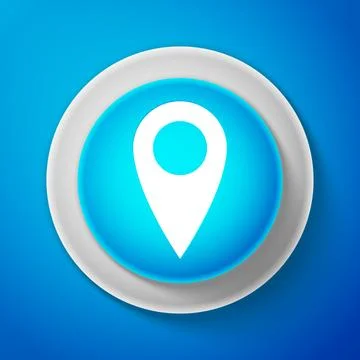 White Map pin icon isolated on blue background. Pointer symbol. Location sign Stock Illustration