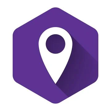 White Map pin icon isolated with long shadow. Pointer symbol. Location sign Stock Illustration