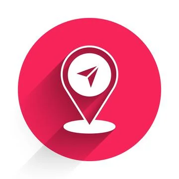 White Map pin icon isolated with long shadow background. Navigation, pointe.. Stockillustratie