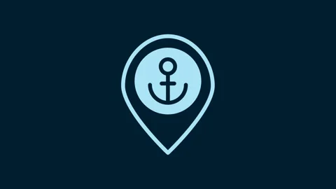 White Map pointer with anchor icon isolated on blue background. 4K Video motion Video stock 229572834