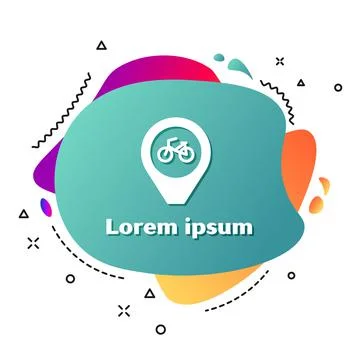 White Map pointer with bicycle icon isolated on white background. Abstract Stock Illustration