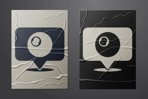 White Map pointer with billiard pool snooker ball with number 8 icon isolated on Stock Illustration