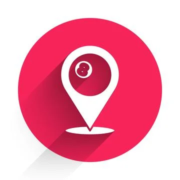 White Map pointer with billiard pool snooker ball with number 8 icon isolated Stock Illustration