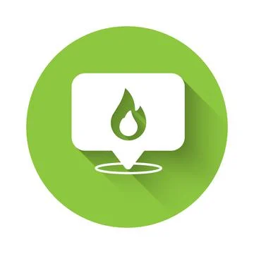 White Map pointer with fire flame icon isolated with long shadow background.  イラスト素材