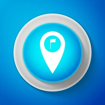 White Map pointer with golf flag icon isolated on blue background. Location Stock Illustration