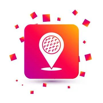White Map pointer with golf sport club icon isolated on white background. Square Stock Illustration