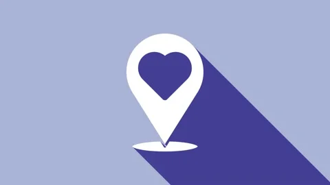White Map pointer with heart icon isolated on purple background. Valentines day 스톡 동영상 148302139