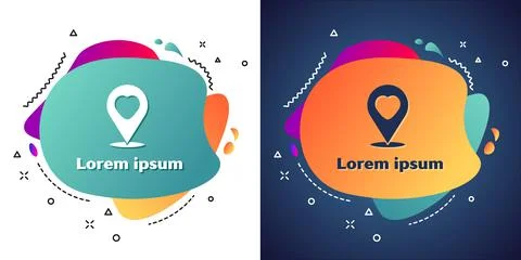 White Map pointer with heart icon isolated on white and blue background Stock Illustration