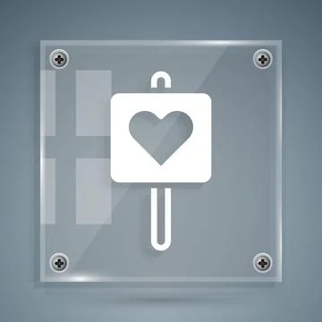 White Map pointer with heart icon isolated on grey background. Valentines day Stock Illustration