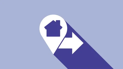 White Map pointer with house icon isolated on purple background. Home location Video stock 148296973