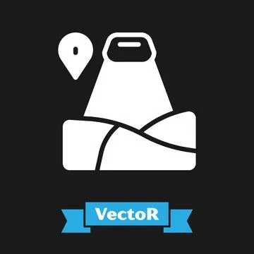 White Map pointer with mountain icon isolated on black background. Mountains 스톡 일러스트