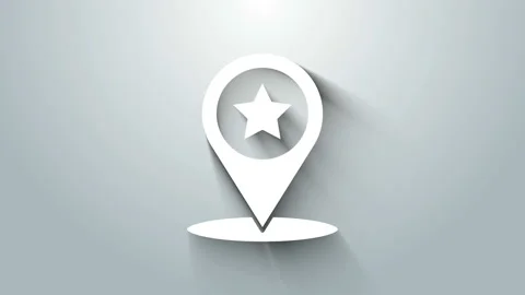 White Map pointer with star icon isolated on grey background. Star favorite pin Video stock 145782196