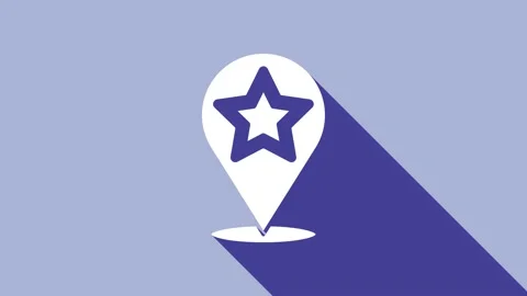 White Map pointer with star icon isolated on purple background. Star favorite 스톡 동영상 148302009