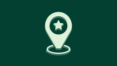 White Map pointer with star icon isolated on green background. Star favorite pin Video stock 236006746