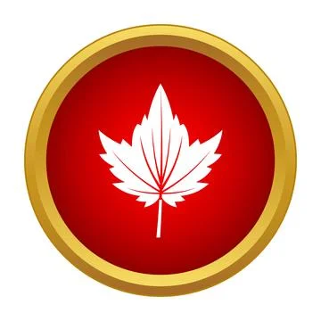 White maple leaf icon on red gold circle Stock Illustration