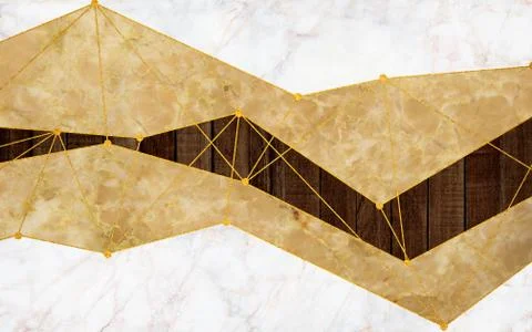 White marble background, gold lines, beige marble and dark vertical boards Stock Illustration