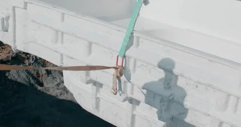 White marble block lifted with sling and hooks at a stone quarry, industry clip Stock Footage 342516215