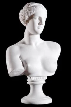 White marble bust, part of classic statue "Aphrodite of Milos" isolated on bl Stock Photos
