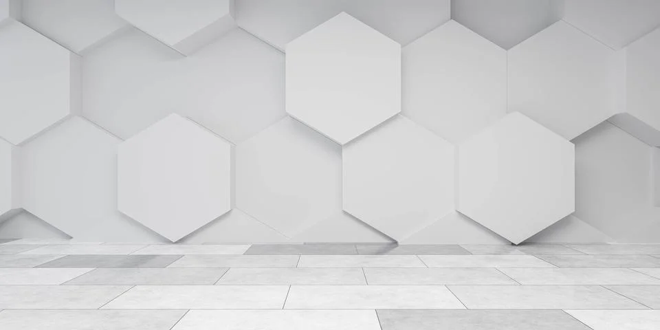 White marble concrete tile pattern wall with stone floor 3d render illustration Stock Illustration