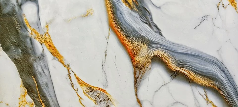 White marble pattern with abstract gold and gray veins 스톡 사진