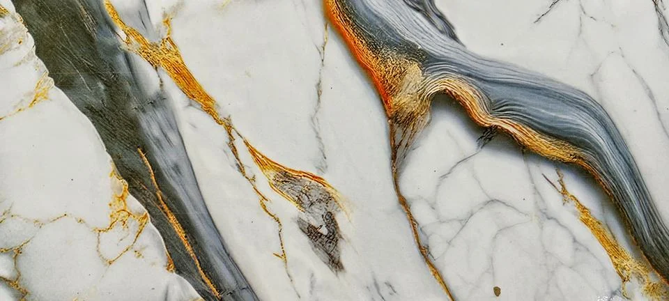 White marble pattern with abstract gold and gray veins Stock Photos