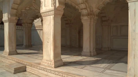 White marble pillars and arched pavilion at Agra Fort in India Stock Footage 343883564