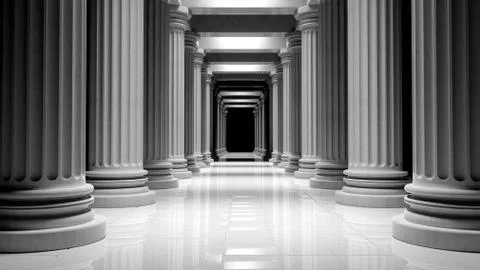 White marble pillars in a row inside a building Ilustración de archivo