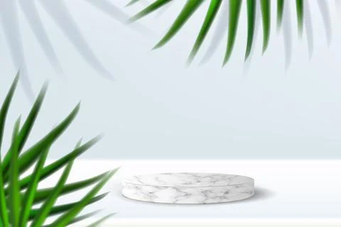 White marble platform for product presentation. Minimal nature scene with Illustrazione stock