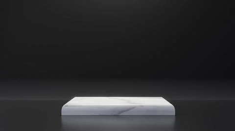 White marble product rectangle table stand on black background. Abstract m... Stock Photos