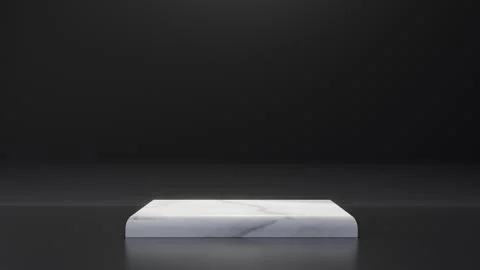 White marble product rectangle table stand on black background. Abstract mi.. Stock Photos