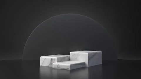 White marble product rectangle table stand on black background. Abstract mi.. Stock Photos