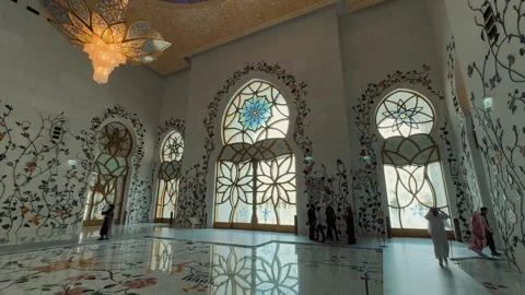 White Marble at Sheikh Zayed Grand Mosque 5 (Editorial) Stock Footage 327471555