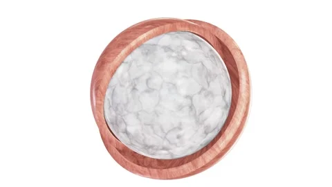 White marble sphere inside of two wooden hemispheres 3D animation with alpha Stock Footage 220292990