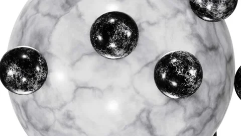 White marble sphere with rolling small black marble spheres looping 3D animation Stock-Footage 201824110