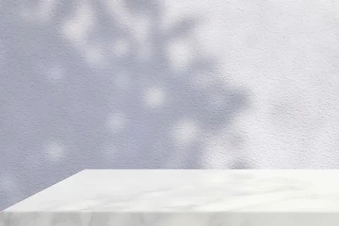 White Marble Table Corner with Light Beam, Shadow, and Spotlight on the Blu.. Stock Photos