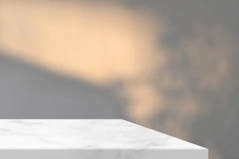 White Marble Table Corner with Natural Light Beam, Shadow, and Spotlight. Stock Photos