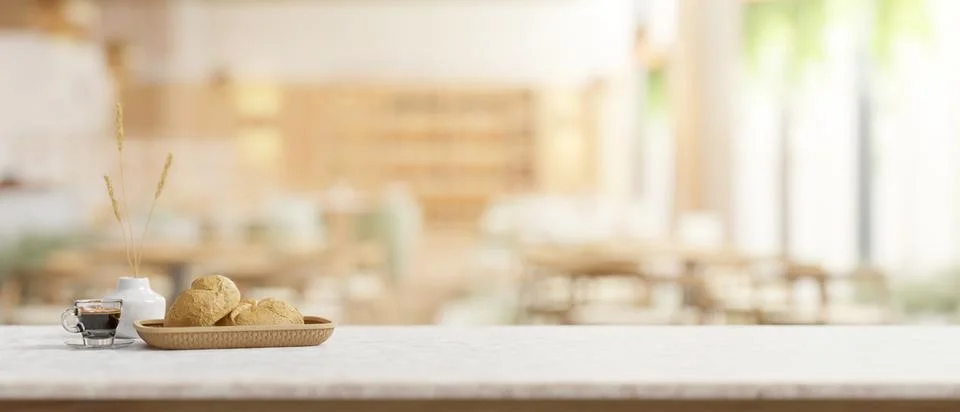 A white marble table features a presentation space on the table in a cosy c.. Stock Illustration