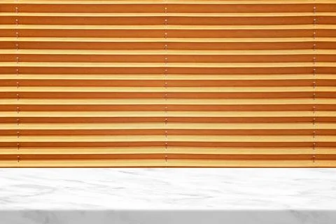 White Marble Table with Orange Window Blind Background Stock Illustration
