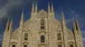 White Marble Vintage Sculpture Facade Milan Duomo Square Cathedral Church Italy HD Footage