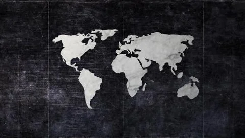 White marble world map on dark dirty concrete wall Stock Photos