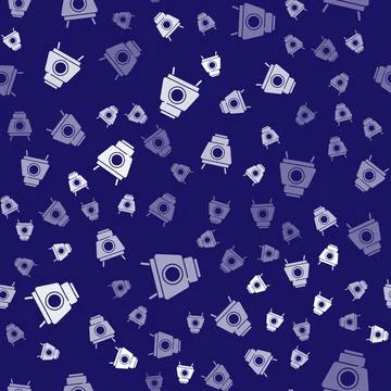 White Mars rover icon isolated seamless pattern on blue background. Space rover Stock Illustration
